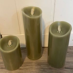 Luminara flamelees candles. New in box. Set of 6. Sage green.
